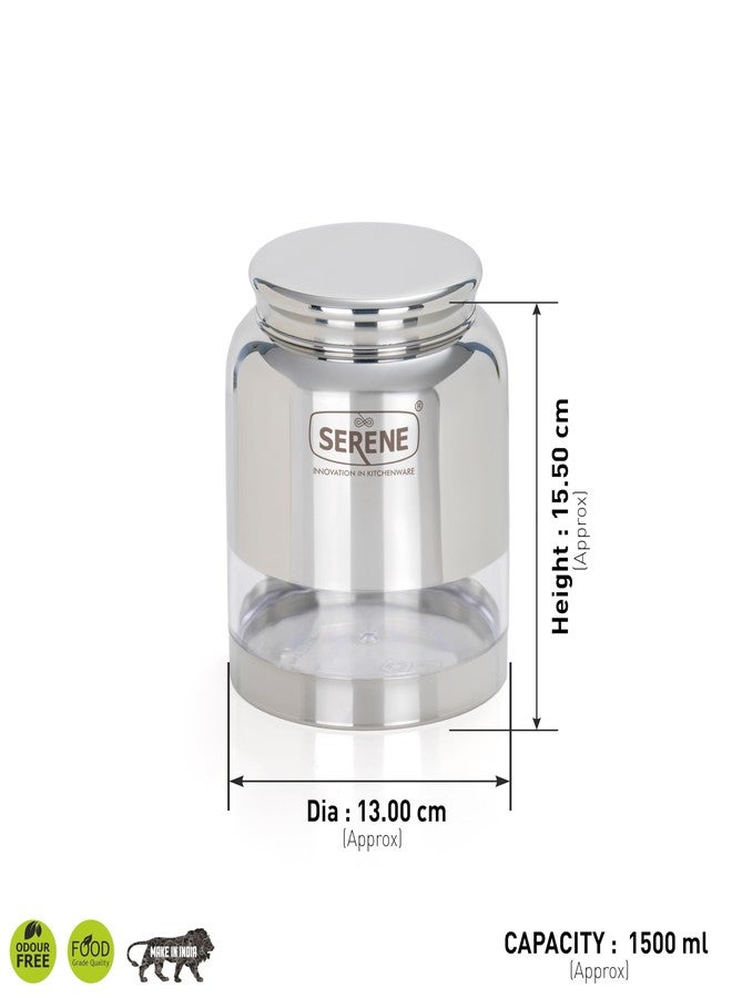Serene Stainless Steel Exotic See-Through Jar | Airtight Jars for Kitchen Storage | Premium Steel Jars with One Turn Lock Lid | Transparent Stainless Steel Containers | 1500ML | 2 PC - Image 3